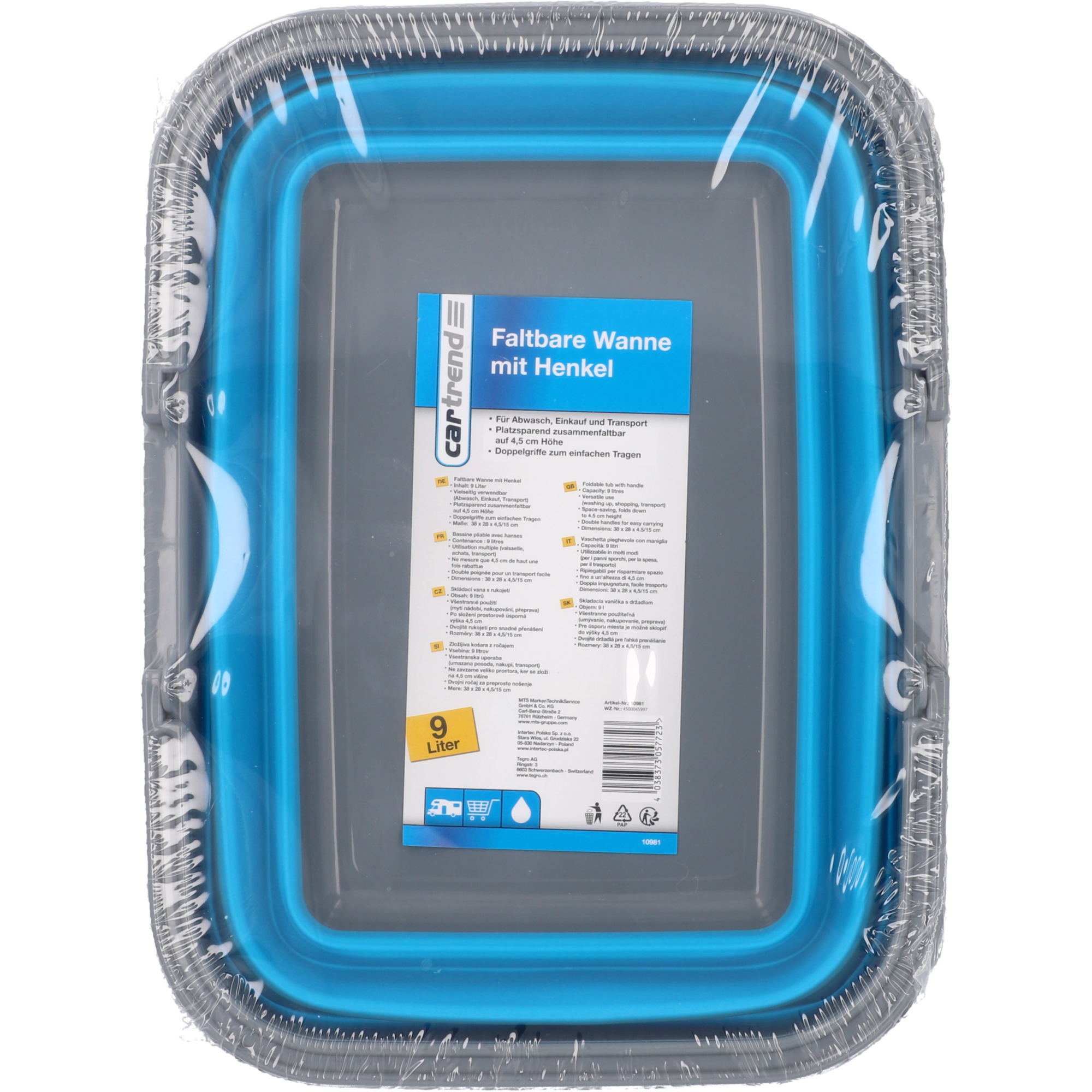 Wanne mit Henkel blau faltbar 38 x 28 x 4,5/15 cm