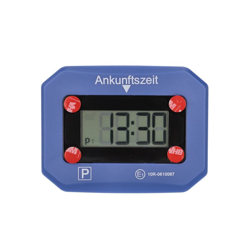 Blaue Digitale Parkuhr mit der Anzeige 13:30 Uhr