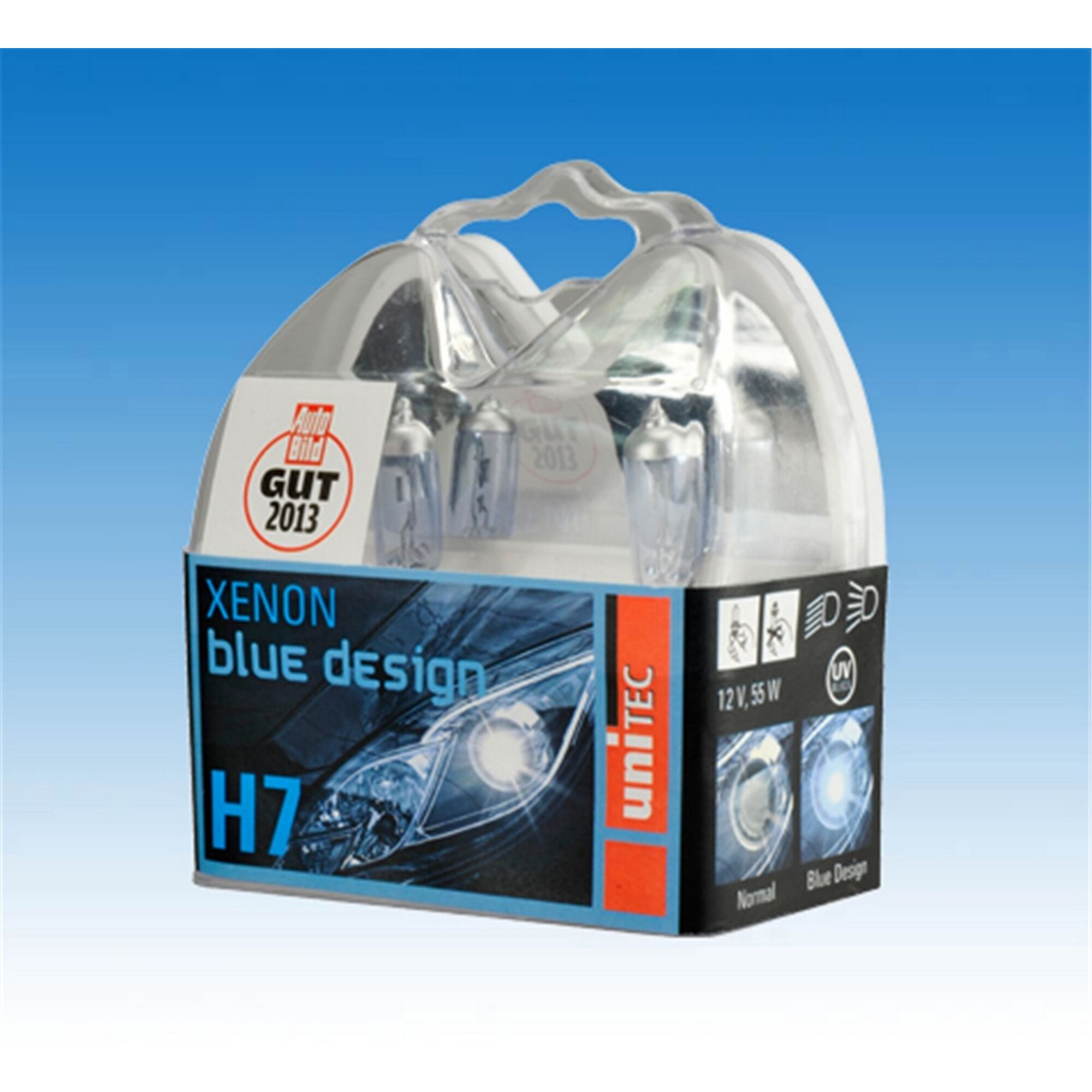 Zwei H7 Xenon Blue Design Scheinwerfer in durchsichtiger Verpackung