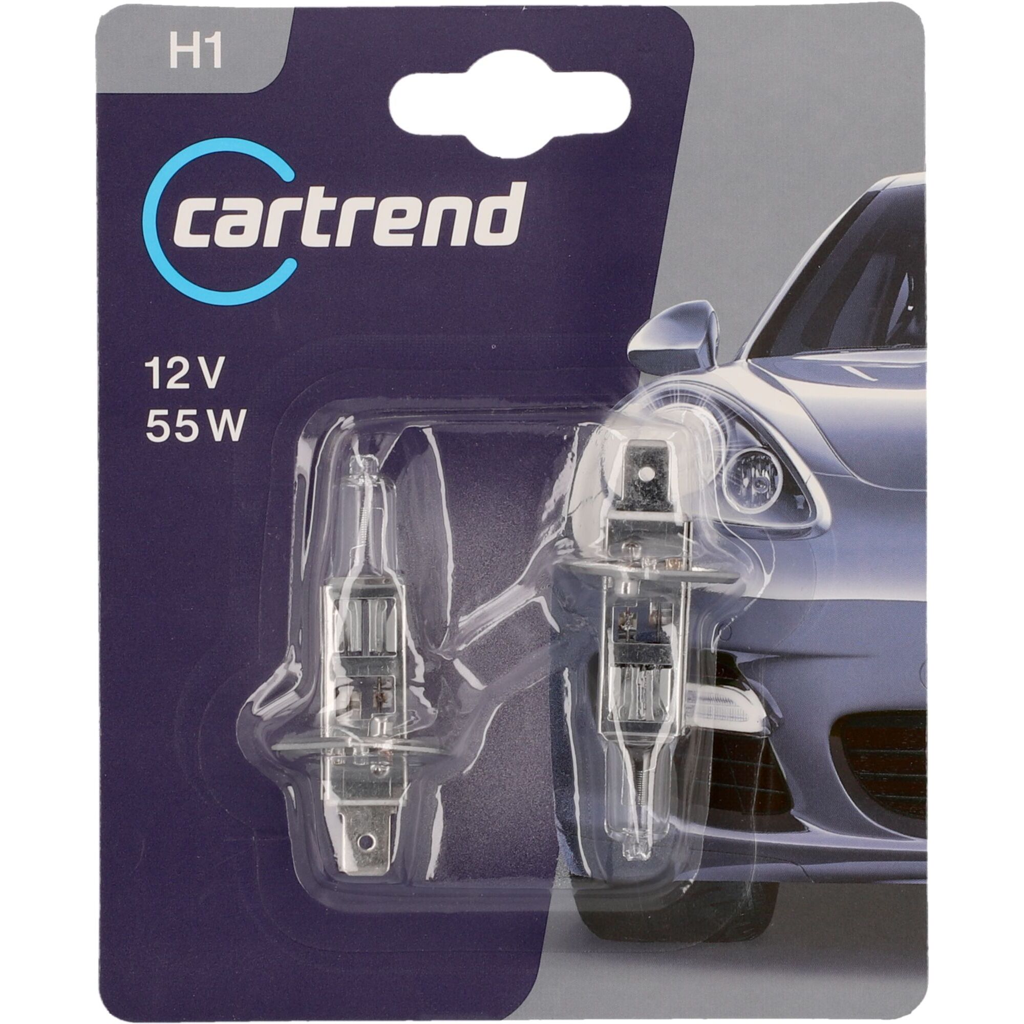 Zwei cartrend Halogen H1 Fahrzeugscheinwerferlampen in Originalverpackung.