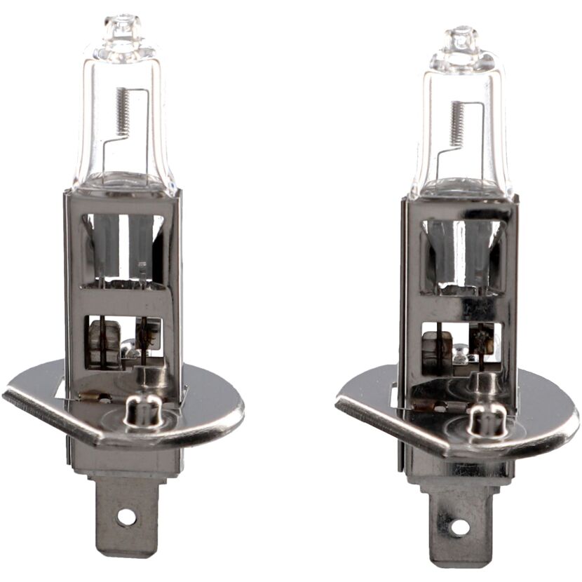 Zwei Halogen H1 Fahrzeugscheinwerferlampen.