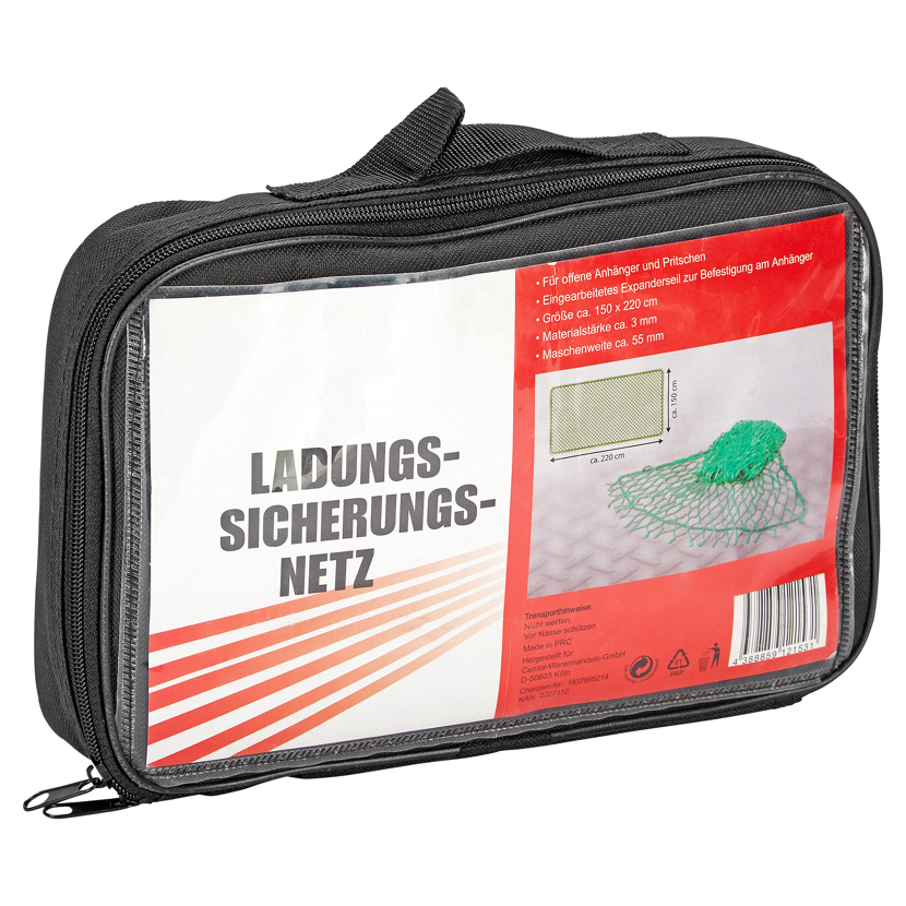 Grünes Ladungs-Sicherungs-Netz in schwarzer Tasche