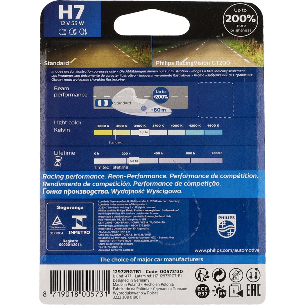 Philips RacingVision GT200 H7 Fahrzeugscheinwerferlampe Verpackung.