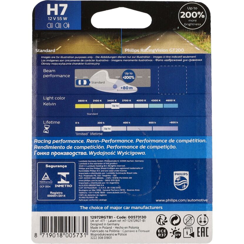 Philips RacingVision GT200 H7 Fahrzeugscheinwerferlampe Verpackung.