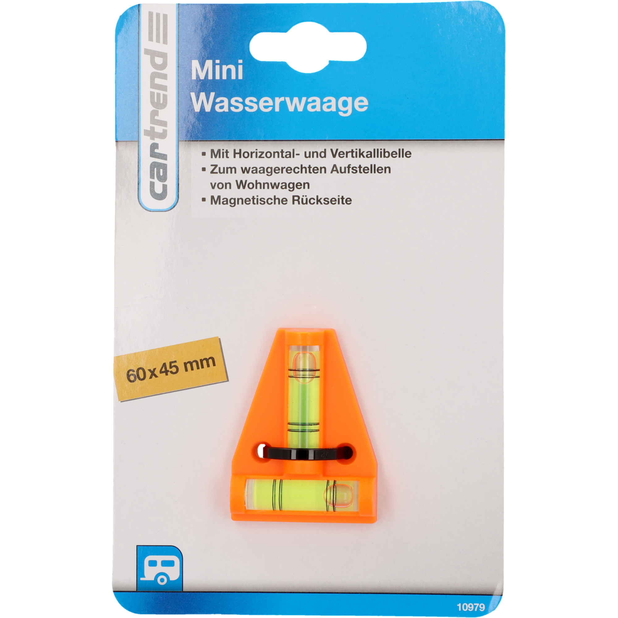Mini-Wasserwaage mit zwei Libellen orange 58 x 43 mm
