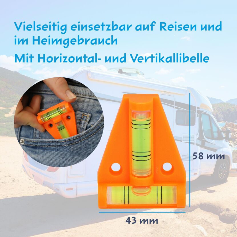 Mini-Wasserwaage mit zwei Libellen orange 58 x 43 mm