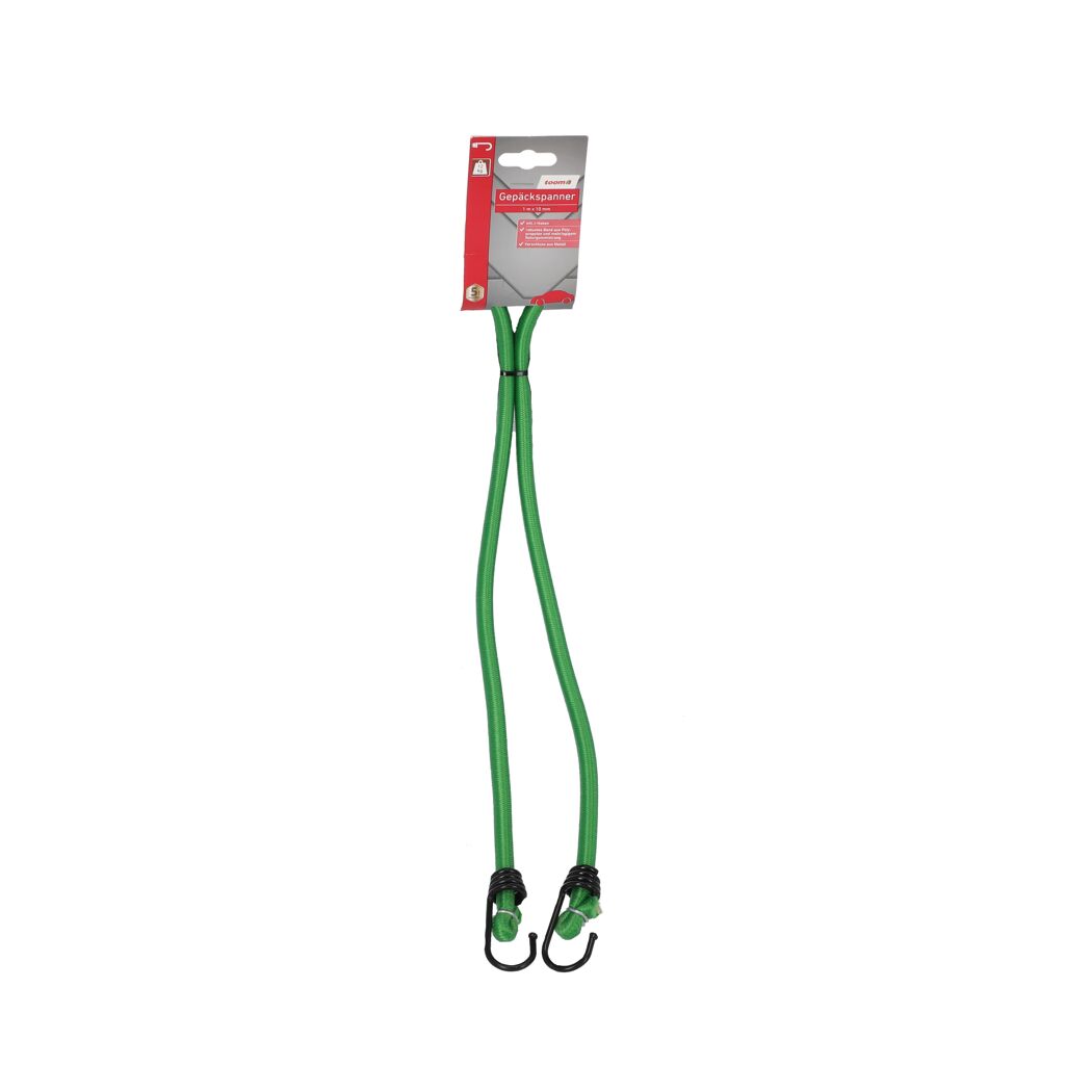 Grüner Gepäckspanner mit J-Haken.