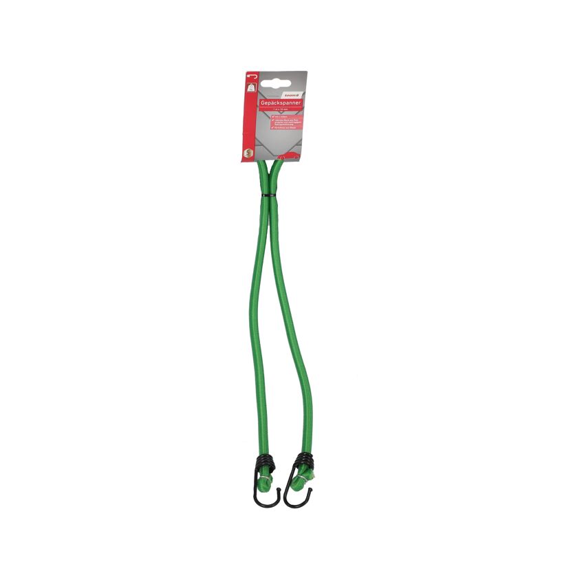 Grüner Gepäckspanner mit J-Haken.