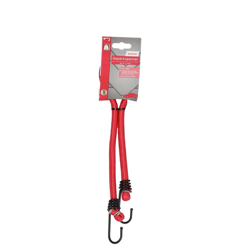 Roter Gepäckspanner mit Metallverschluss.