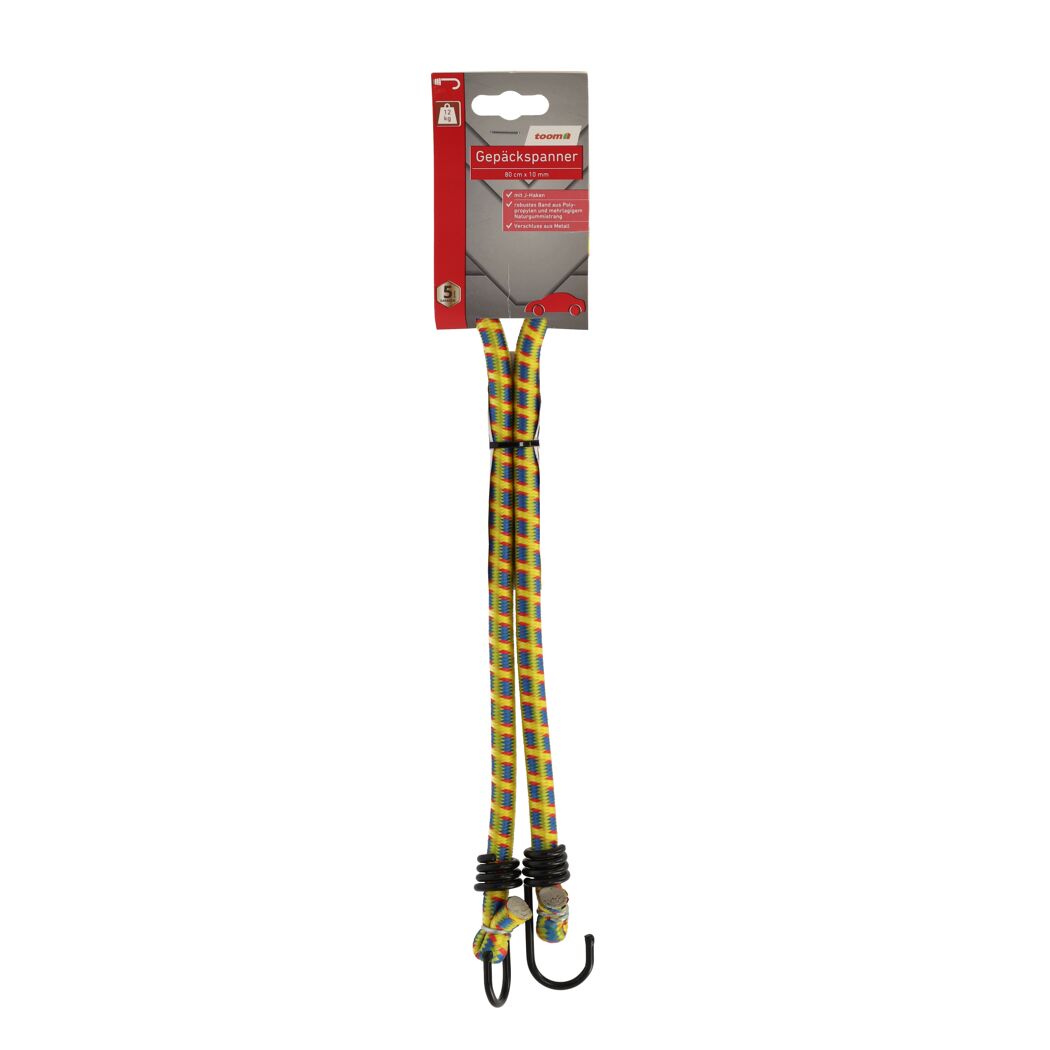 Bunter Gepäckspanner mit J-Haken, 80 cm x 10 mm.