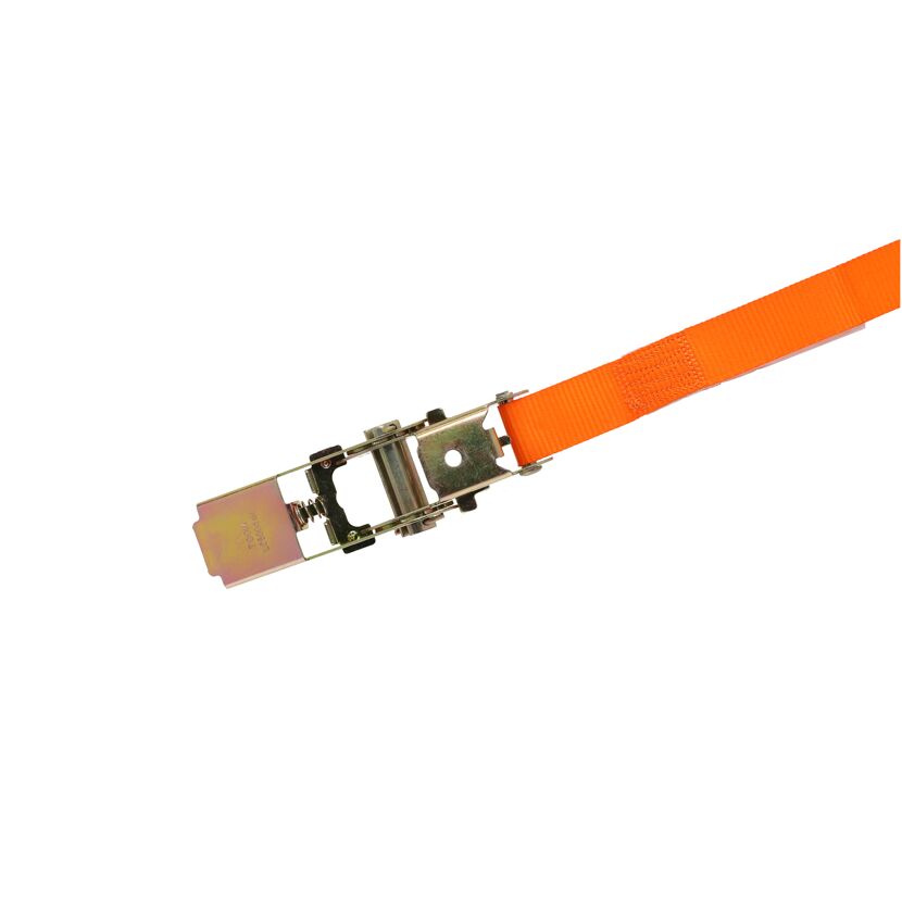 Ratsche eines orangefarbenen Spanngurts