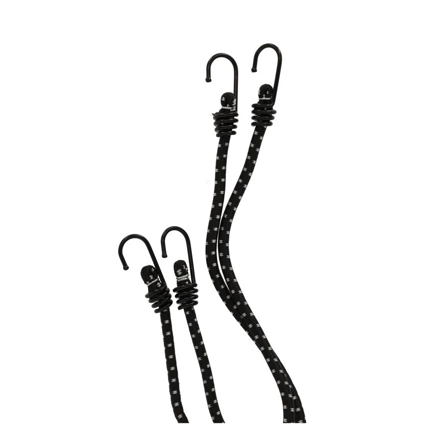 Zwei schwarze Spanngurte mit Haken.