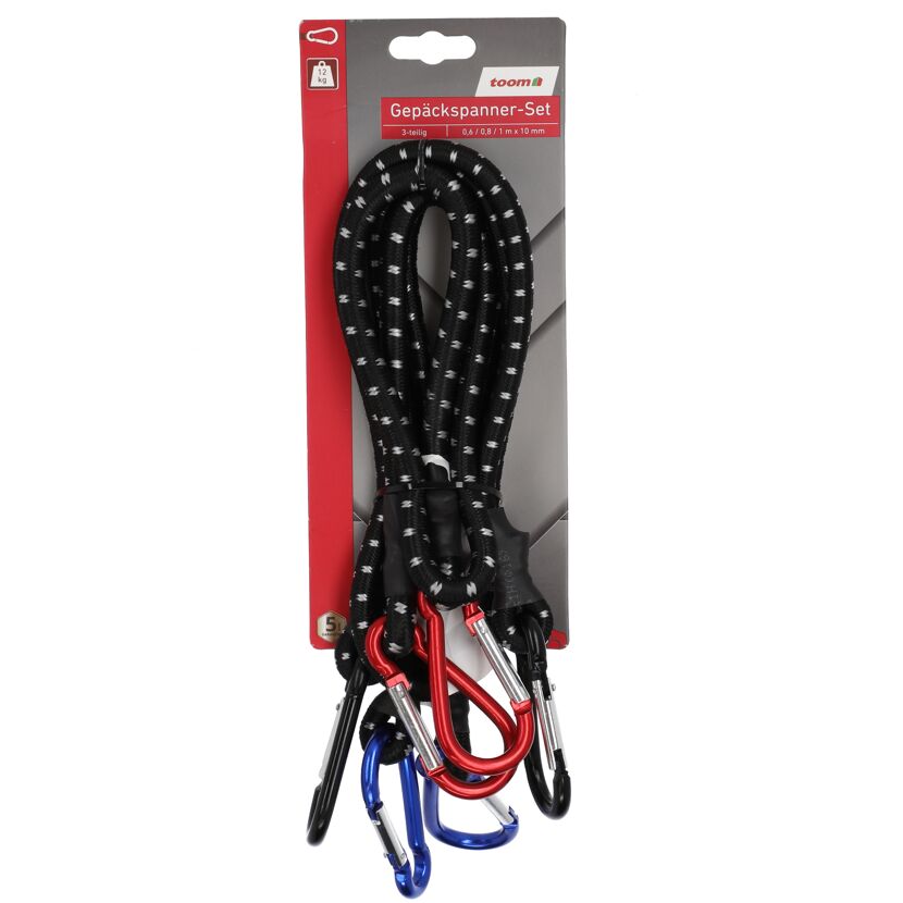 Gepäckspanner-Set, 3-teilig, mit Karabinern
