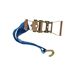 Blauer Spanngurt mit Ratsche und Haken.
