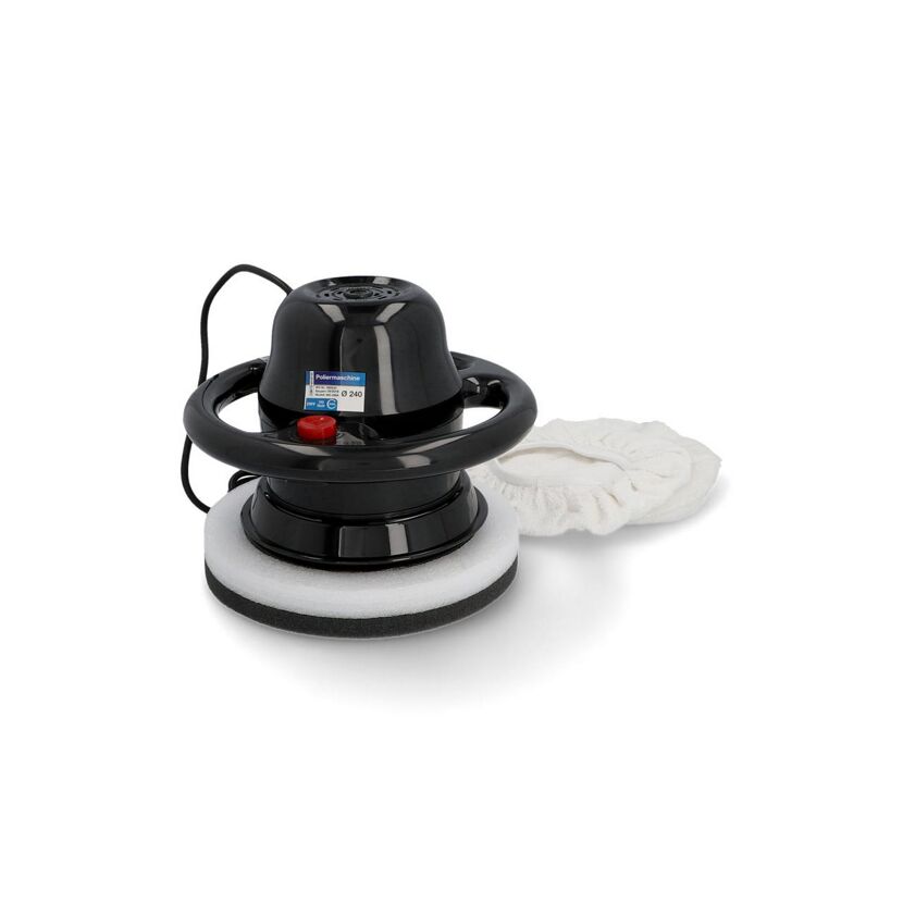 Schwarze Poliermaschine mit weißem Polierpad