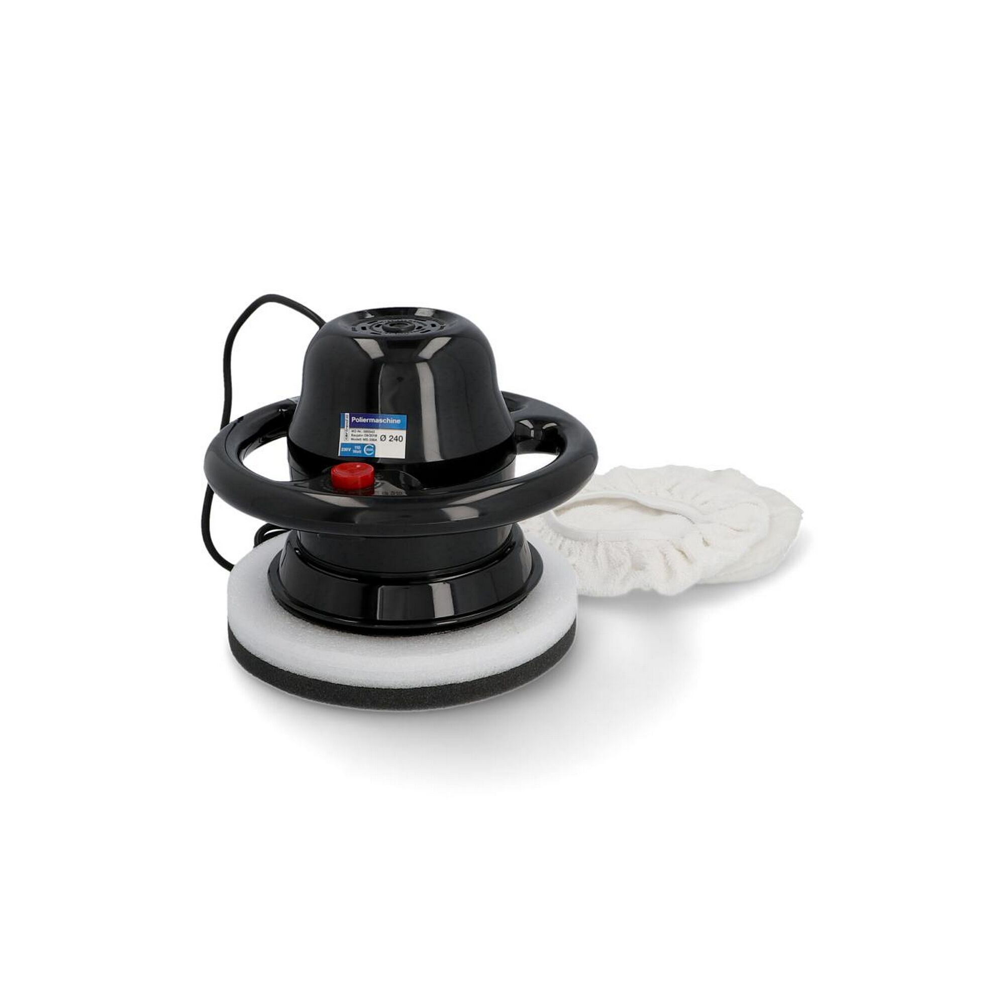 Schwarze Poliermaschine mit weißem Polierpad