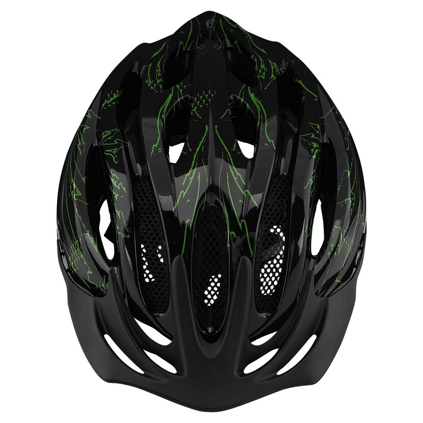 Schwarzer Fahrradhelm ARROW mit grünen Akzenten, Rückansicht