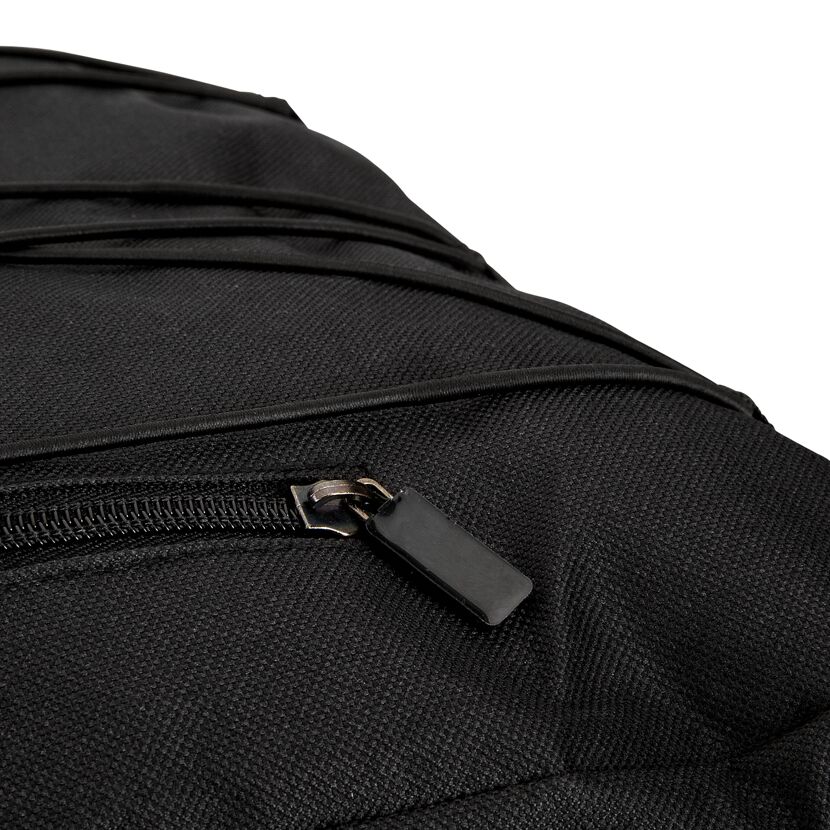 Schwarze Fahrradtasche mit Reißverschluss.