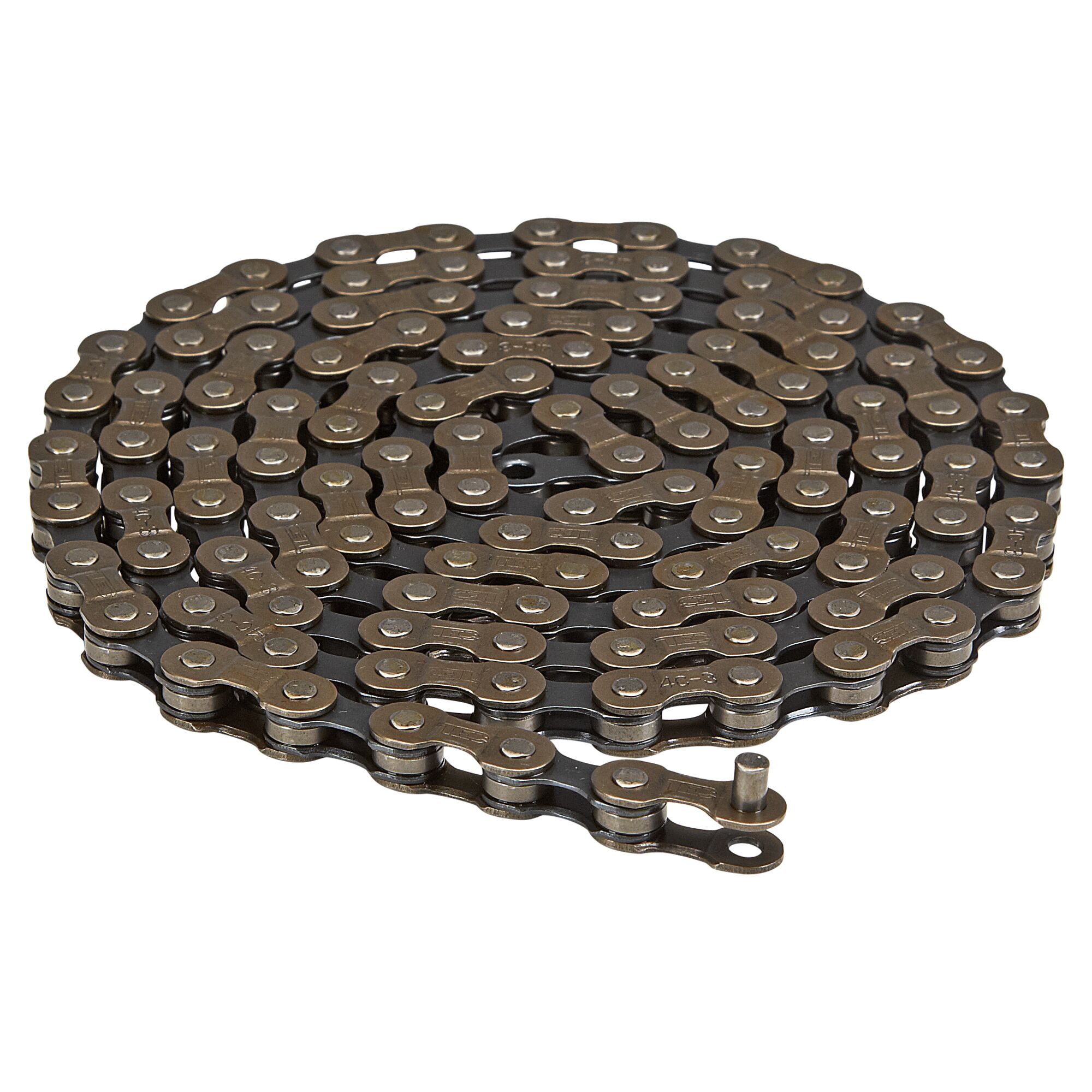 Aufgerollte, braune Fahrradkette für Kettenschaltung.