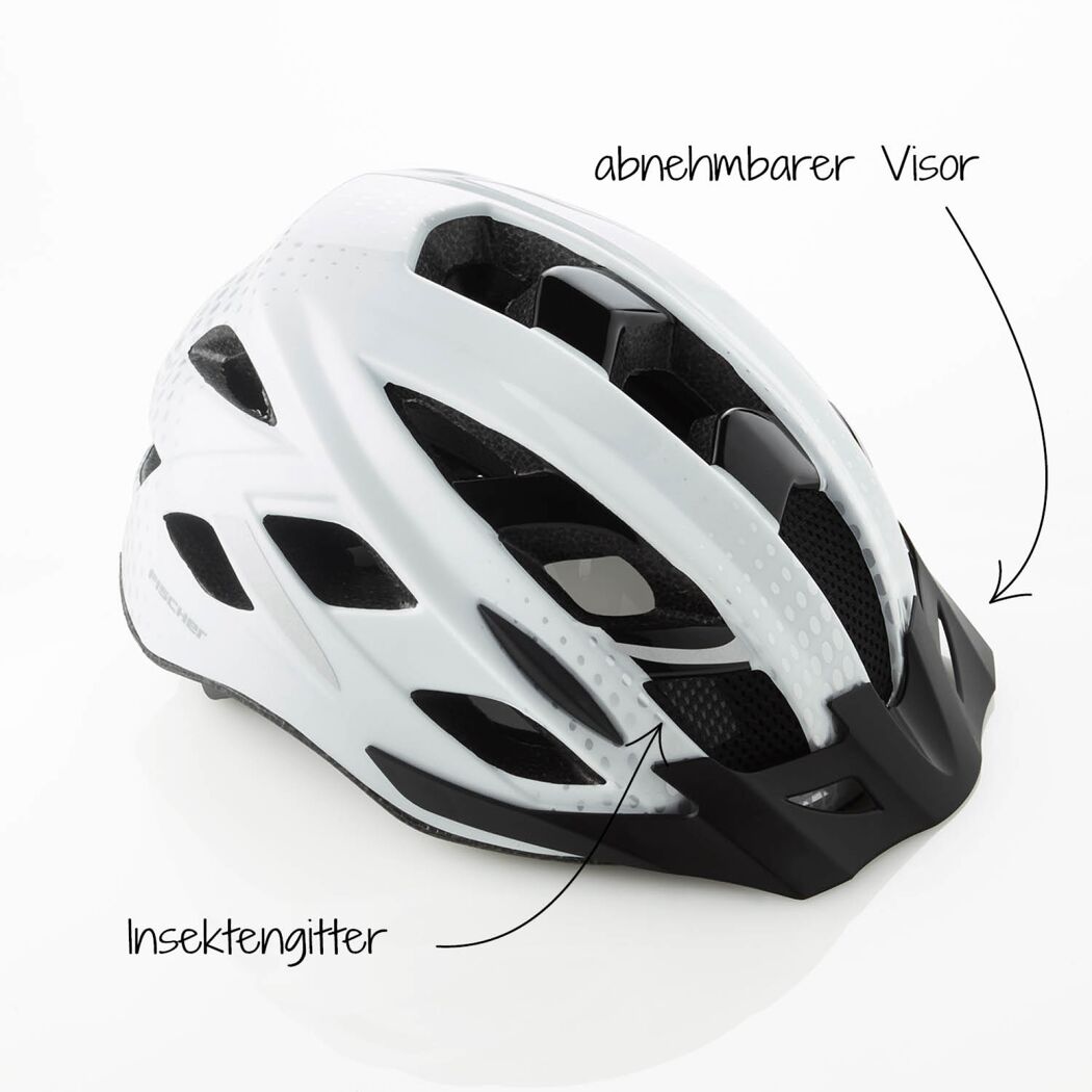 Weißer Fahrradhelm Fischer Urban Lano mit Insektengitter und abnehmbarem Visor