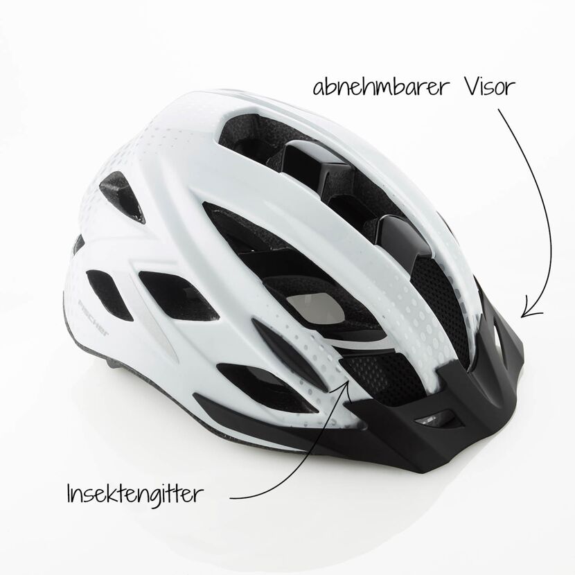 Weißer Fahrradhelm Fischer Urban Lano mit Insektengitter und abnehmbarem Visor