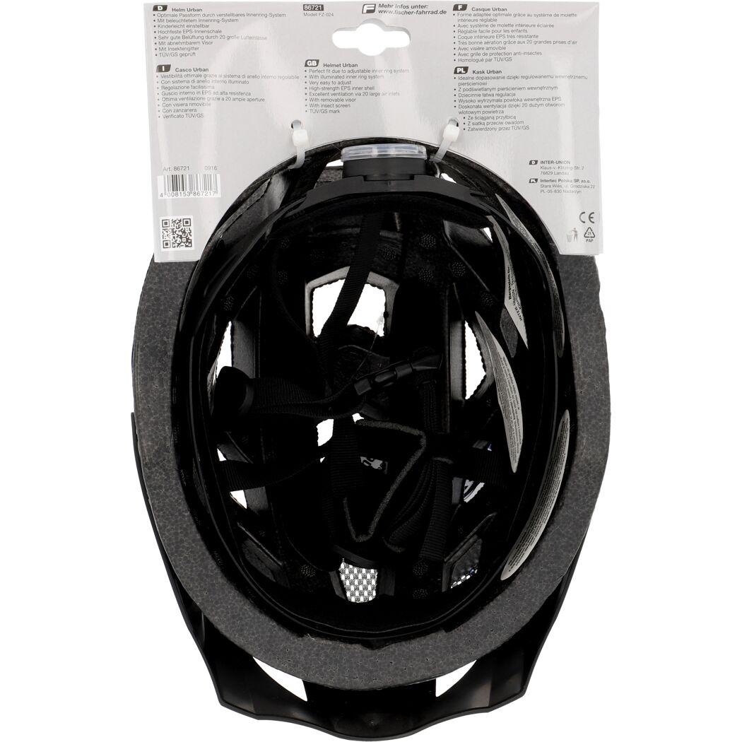 Innenseite eines schwarzen Fahrradhelms