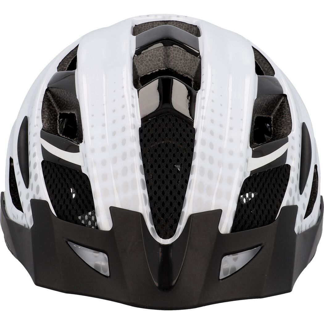Weißer Fahrradhelm mit schwarzen Details und Belüftungsschlitzen