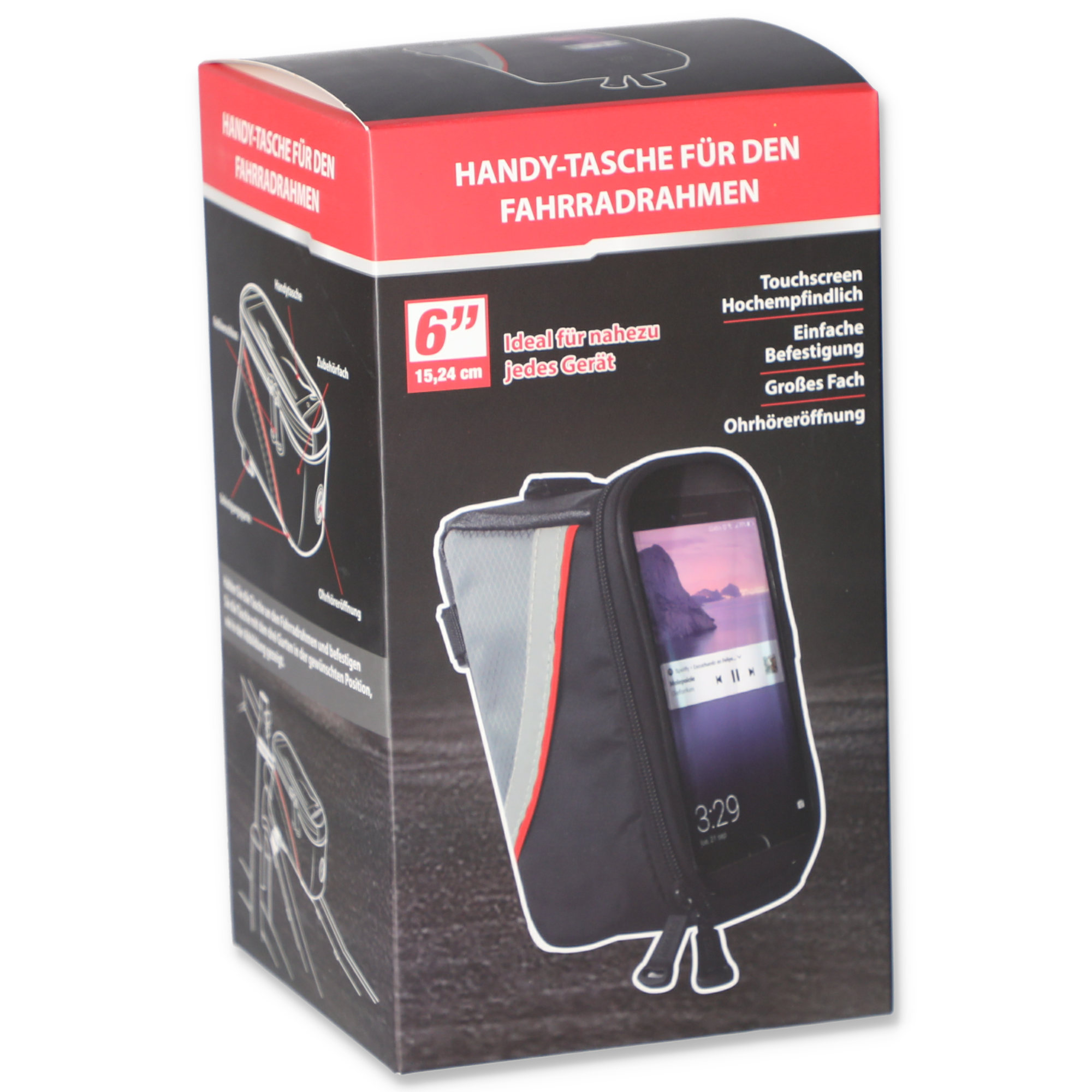 Handy-Fahrradtasche mit Touchscreen schwarz 15 cm + product picture