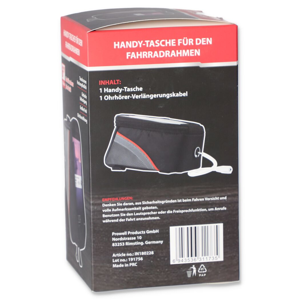 Schwarze Handytasche für den Fahrradrahmen