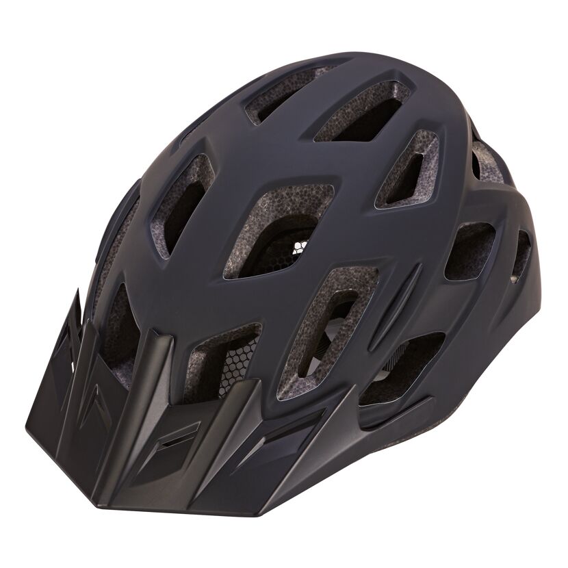 Schwarzer Fahrradhelm mit Visier.