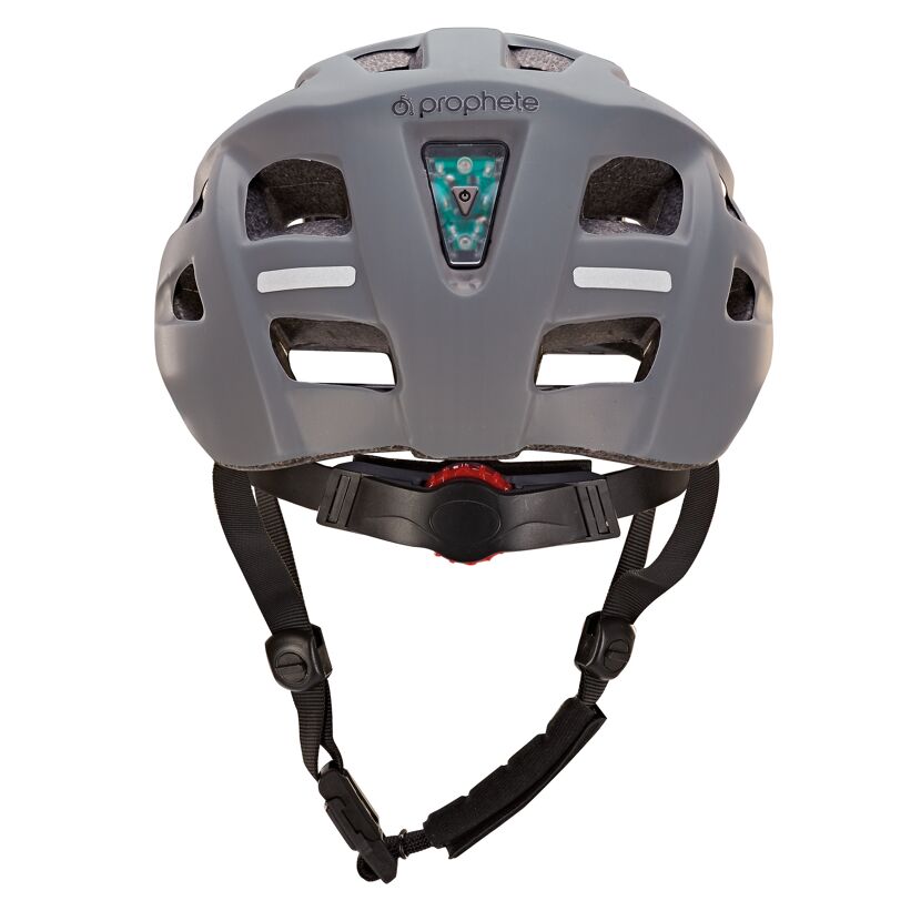 Fahrradhelm grau von hinten mit Rücklicht