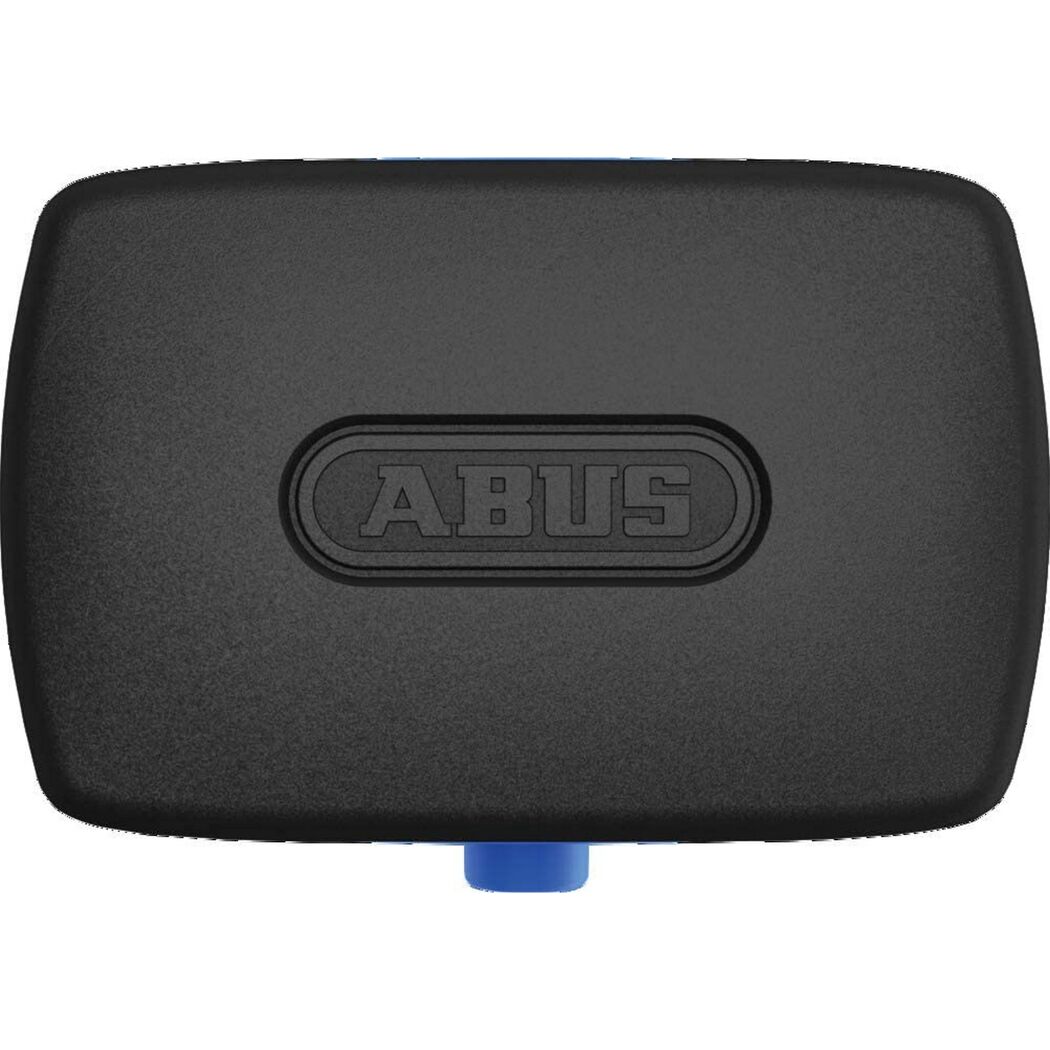 Schwarze Alarmbox von ABUS mit blauem Knopf