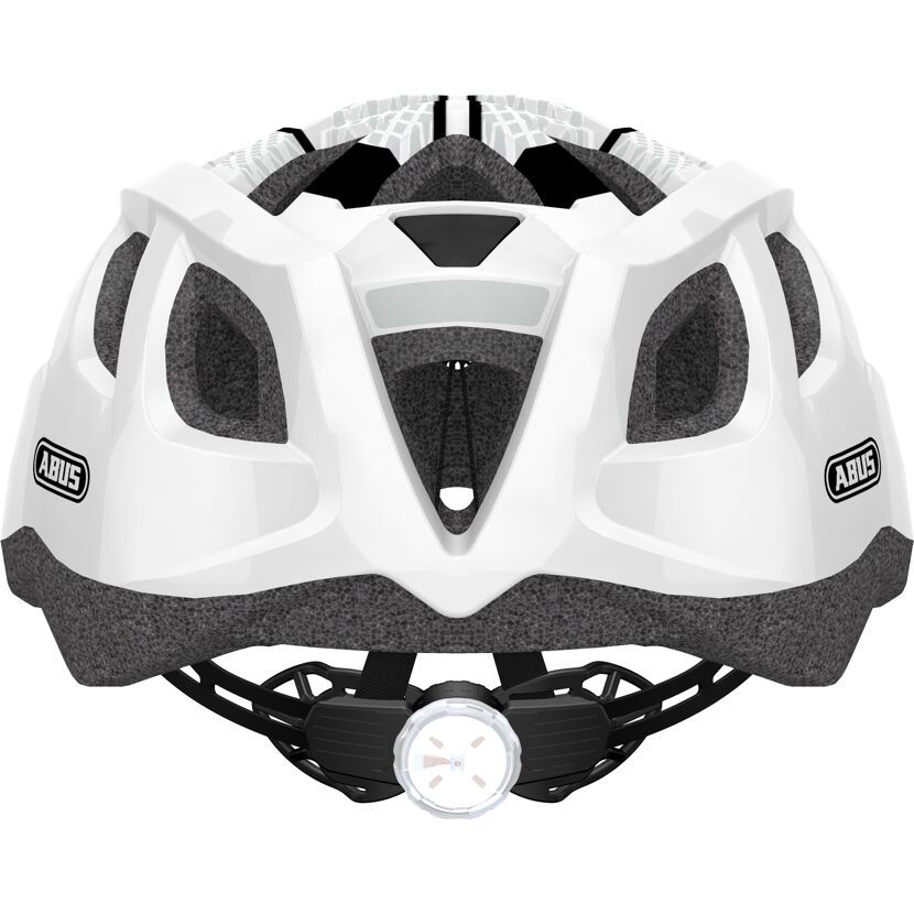 Weißer ABUS Fahrradhelm mit integriertem Rücklicht