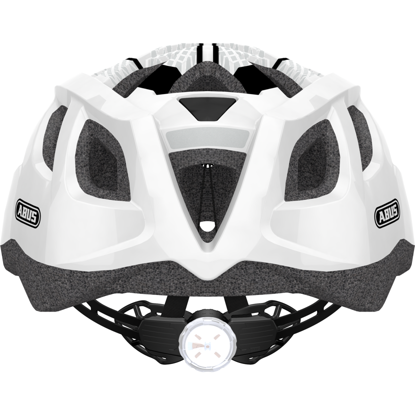 Weißer ABUS Fahrradhelm mit integriertem Rücklicht