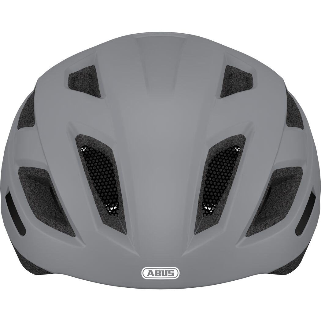 Grauer Fahrradhelm Abus von hinten