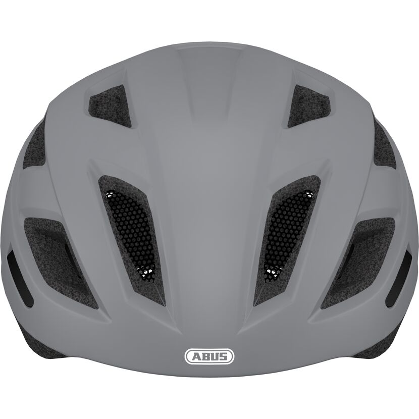 Grauer Fahrradhelm Abus von hinten