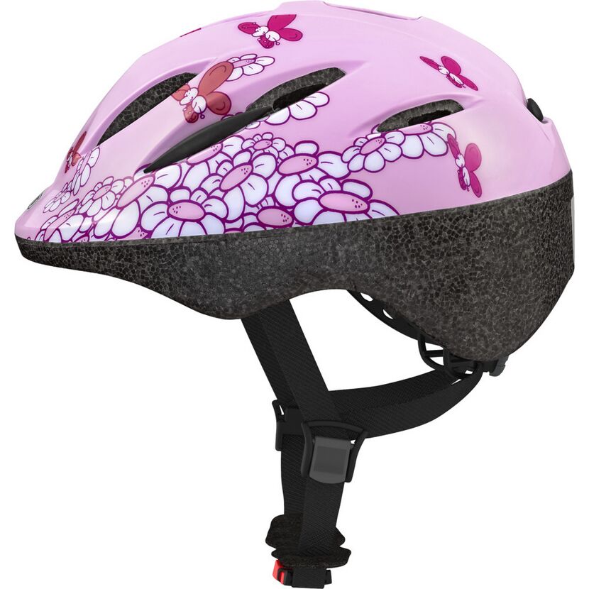 Pinker Fahrradhelm mit Blumen und Schmetterlingen