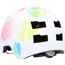 Weißer Fahrradhelm mit buntem Farbklecksmuster