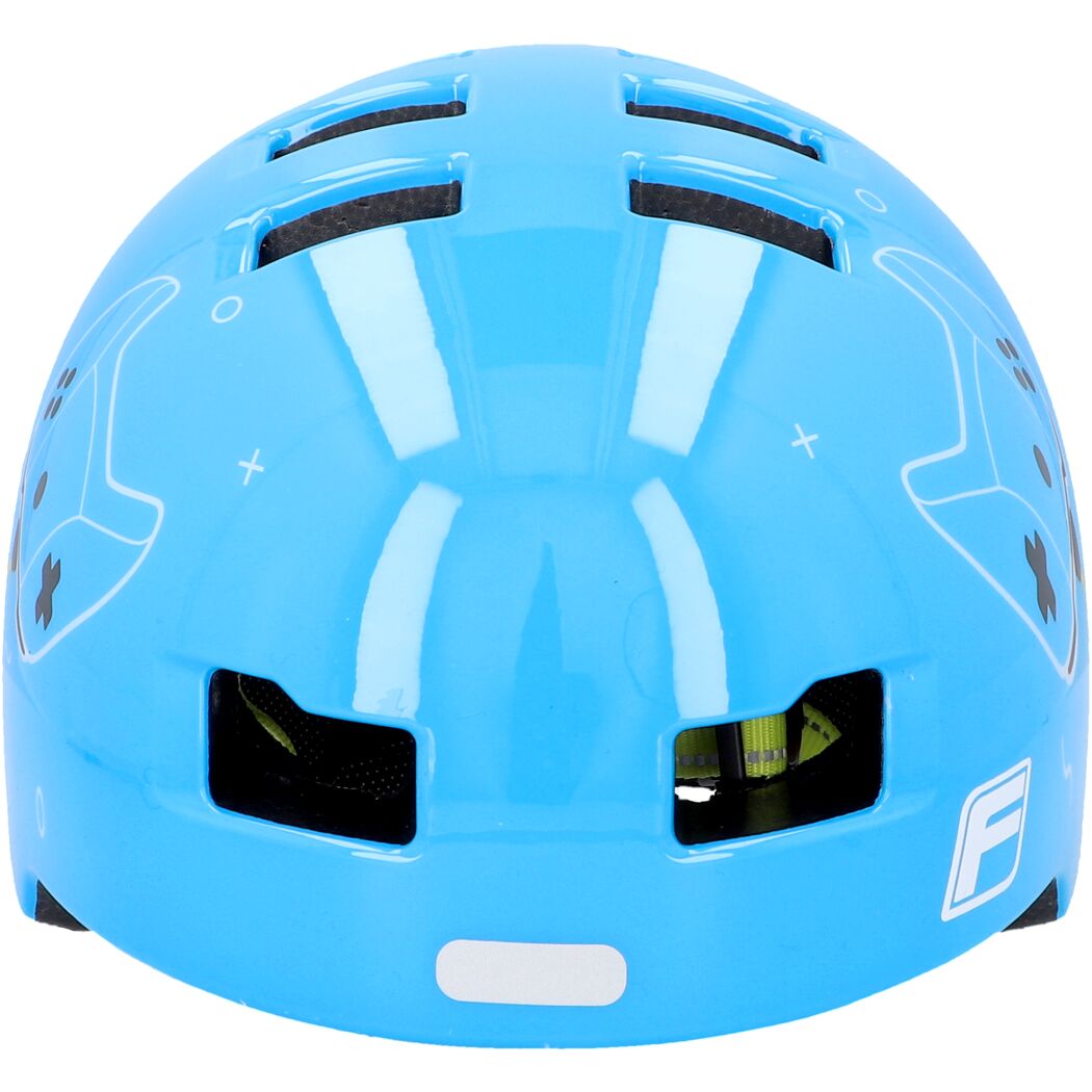 Hellblauer Fahrradhelm mit Spielekonsolen-Motiv