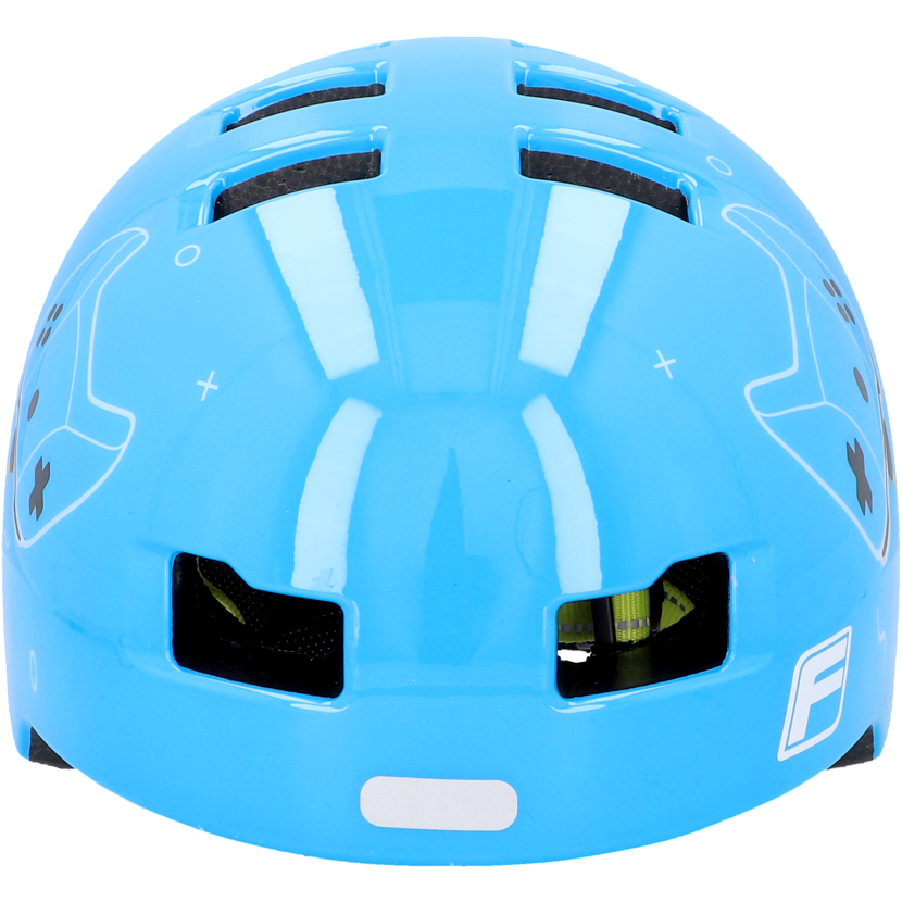 Hellblauer Fahrradhelm mit Spielekonsolen-Motiv