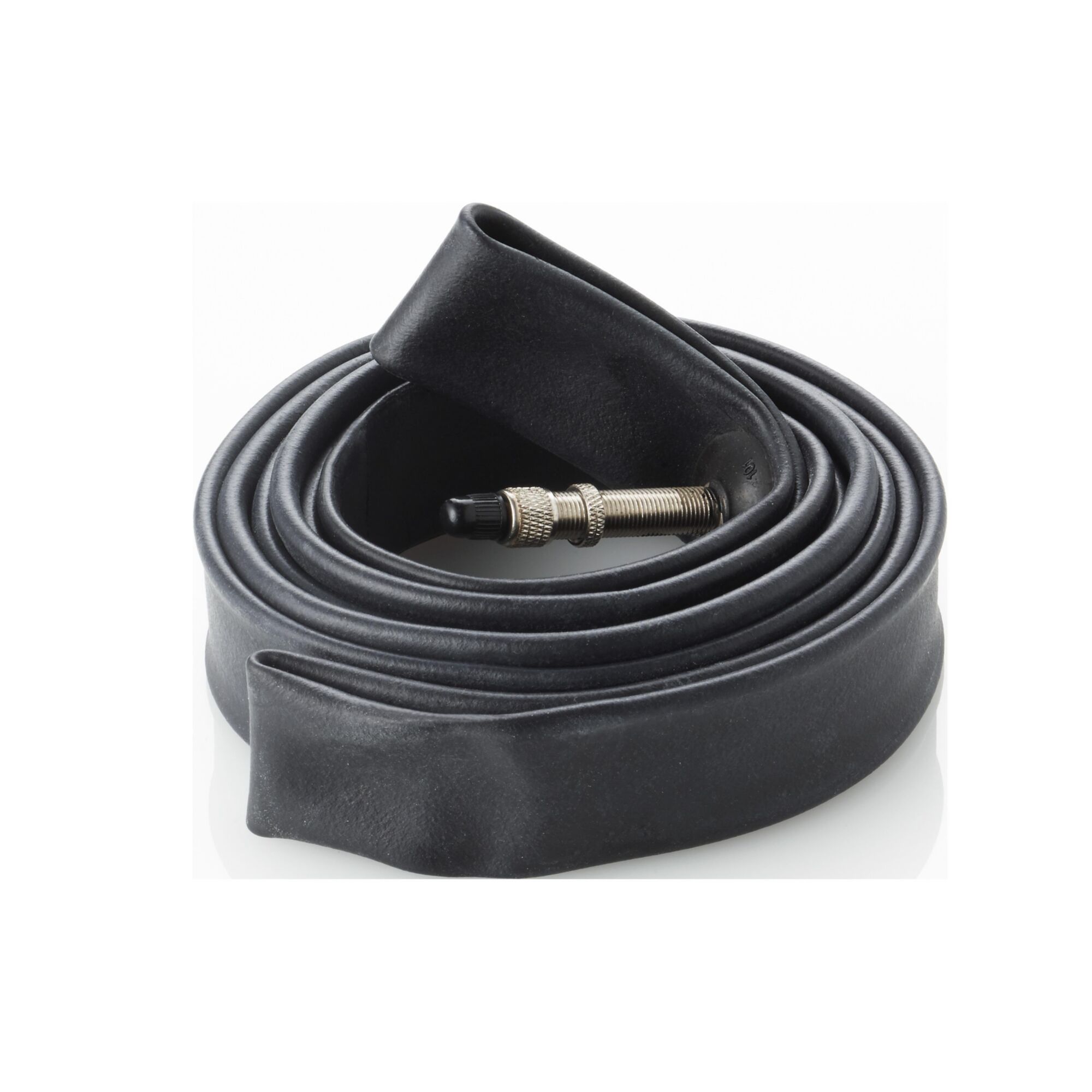 Aufgerollter schwarzer Fahrradschlauch mit Ventil