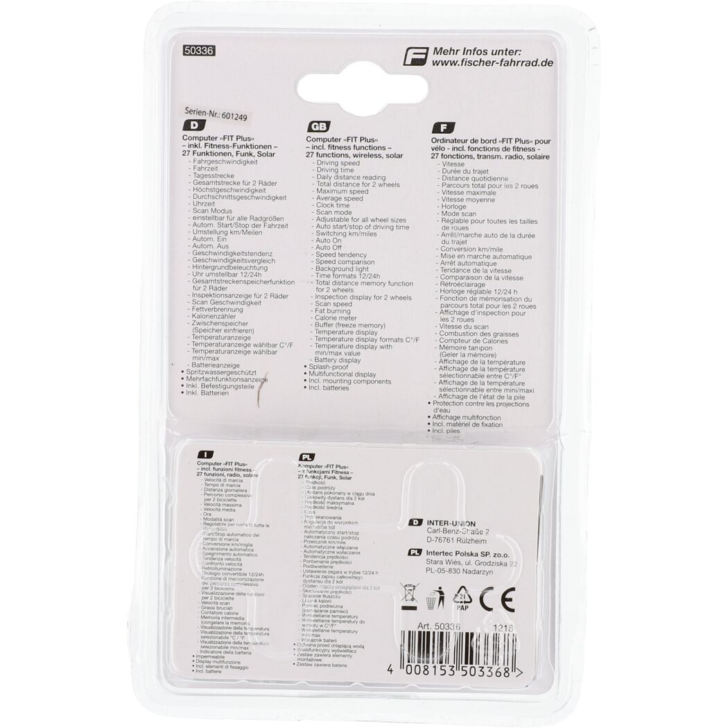 Verpackung Fahrradcomputer FIT Plus