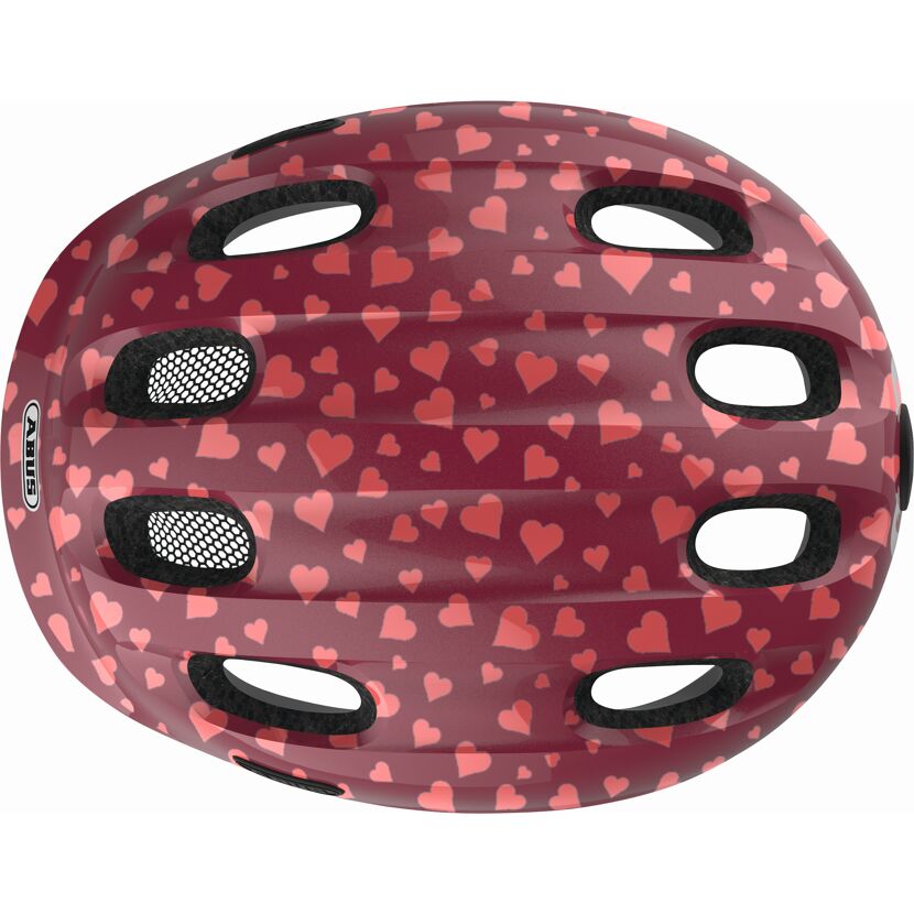 Roter Fahrradhelm mit Herzchenmuster