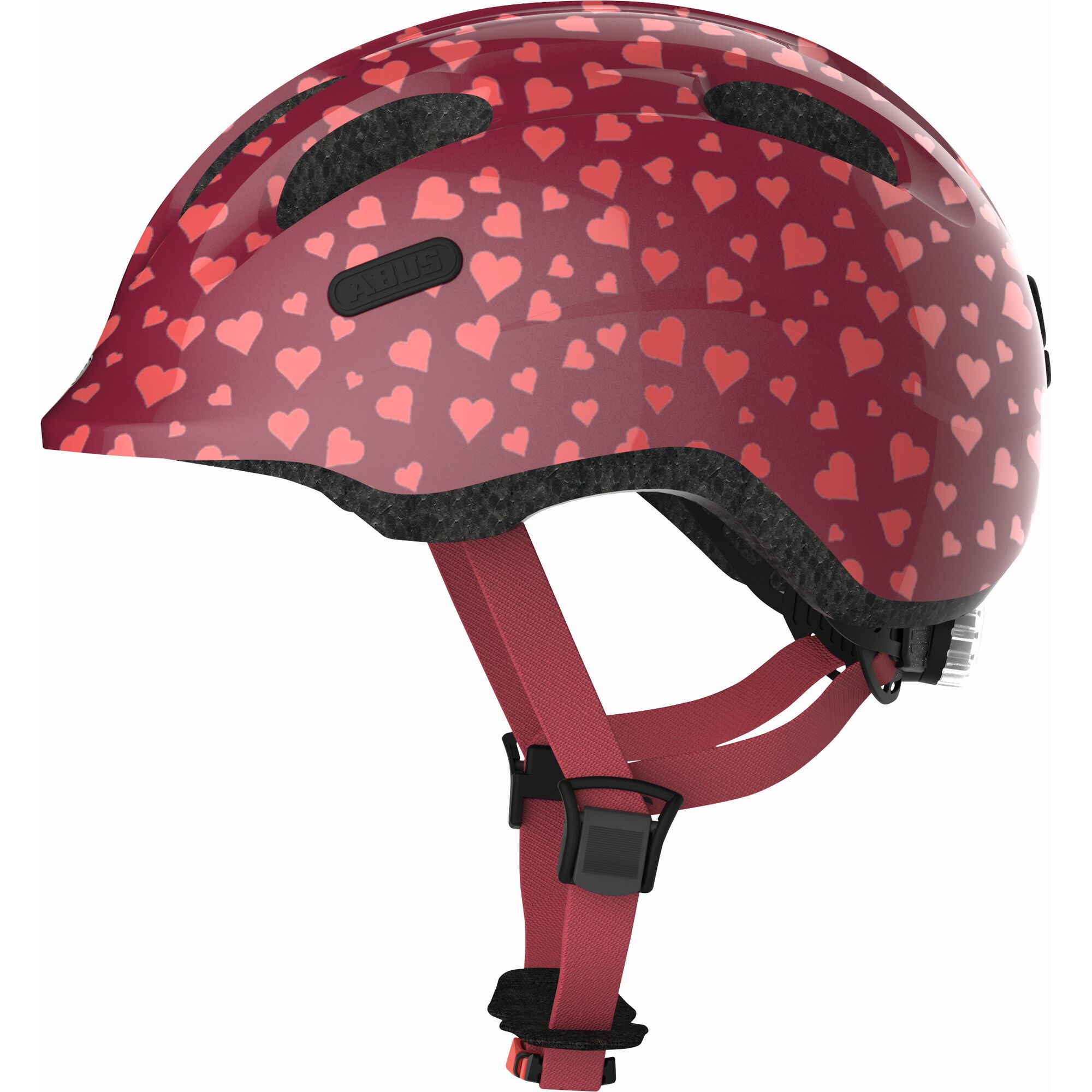 Roter Fahrradhelm mit Herzen