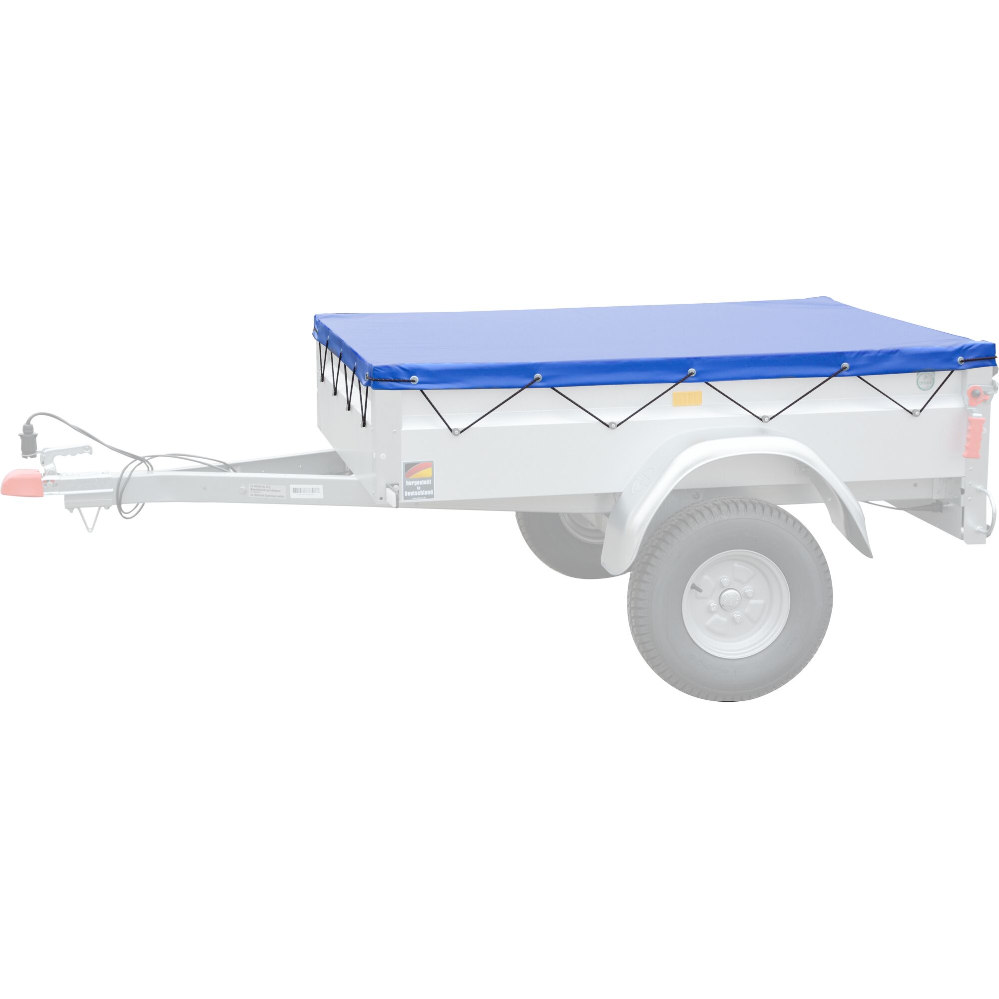 Anhänger mit blauer Flachplane