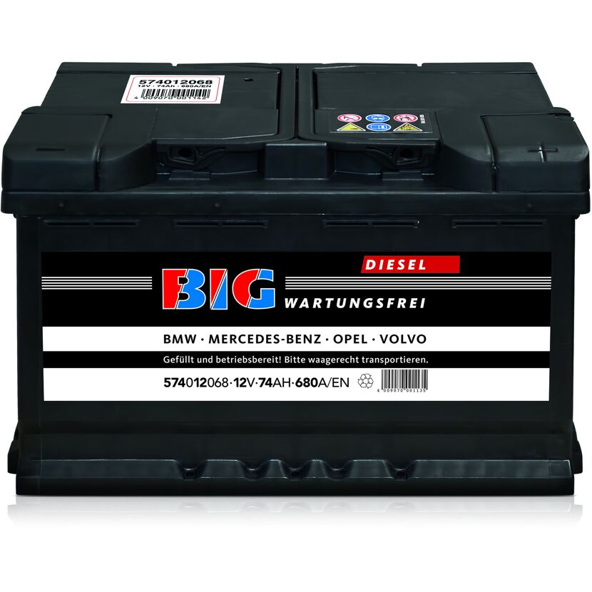 Schwarze Autobatterie BIG für Dieselfahrzeuge.