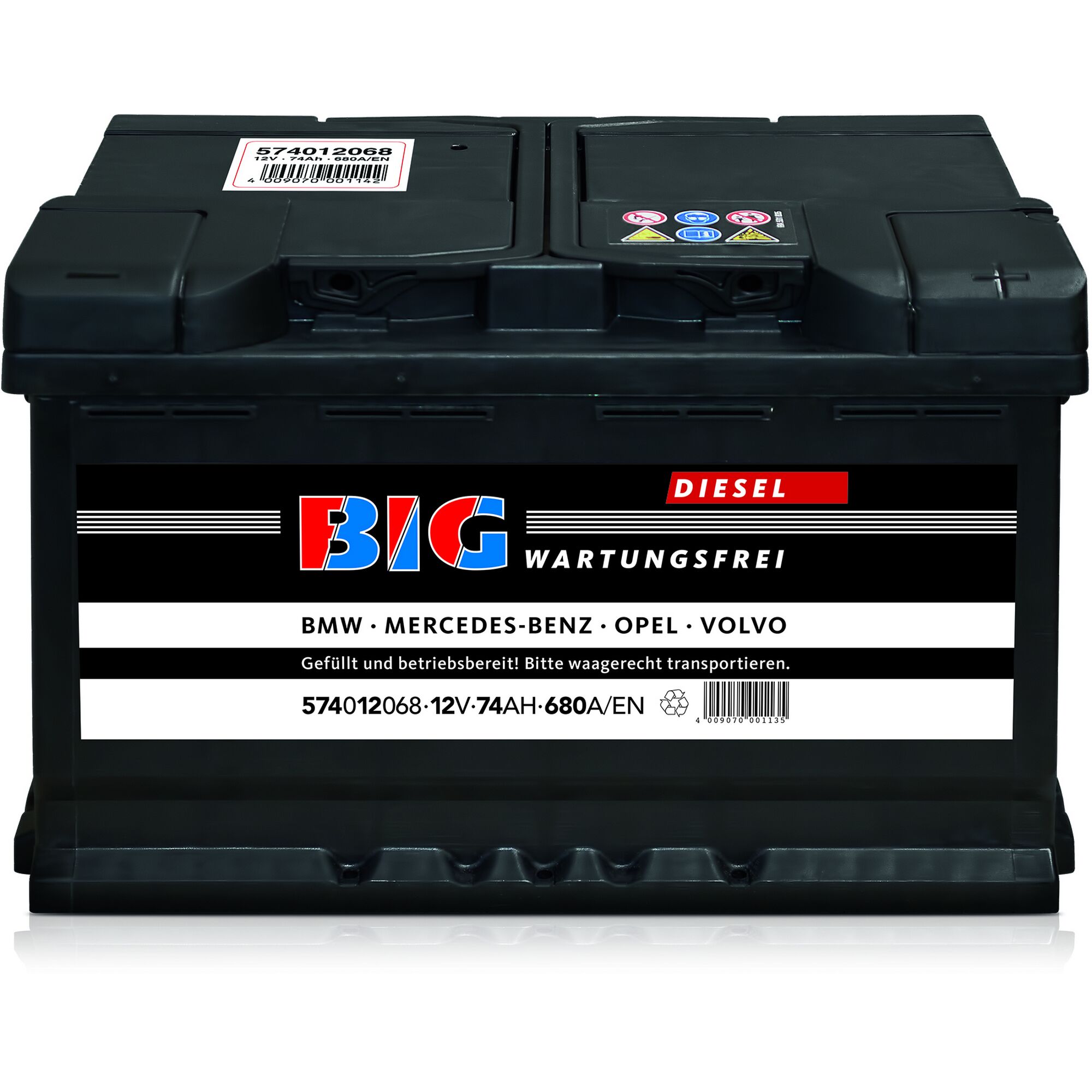 Schwarze Autobatterie BIG für Dieselfahrzeuge.
