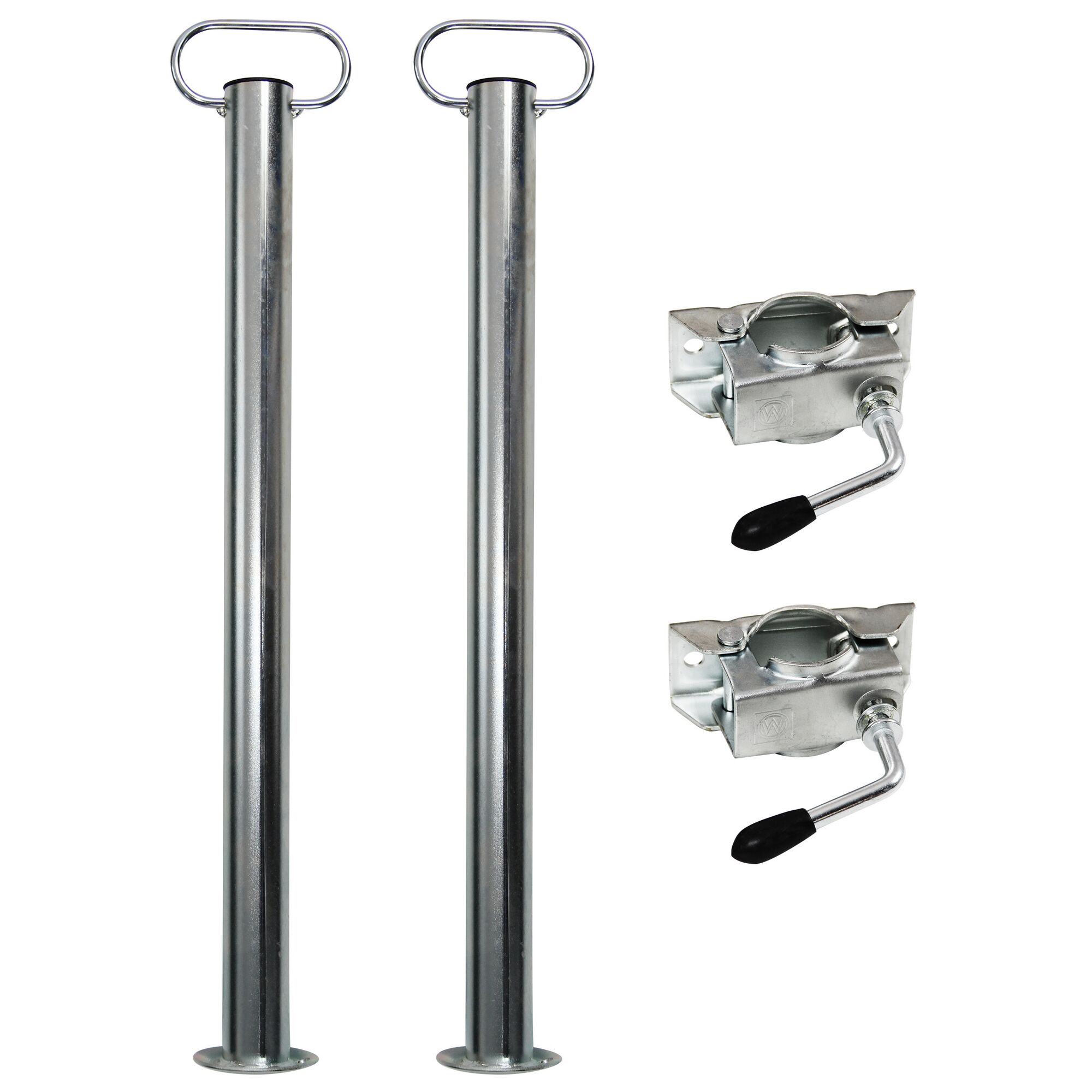 Zwei Stützen und zwei Halterungen für Anhänger