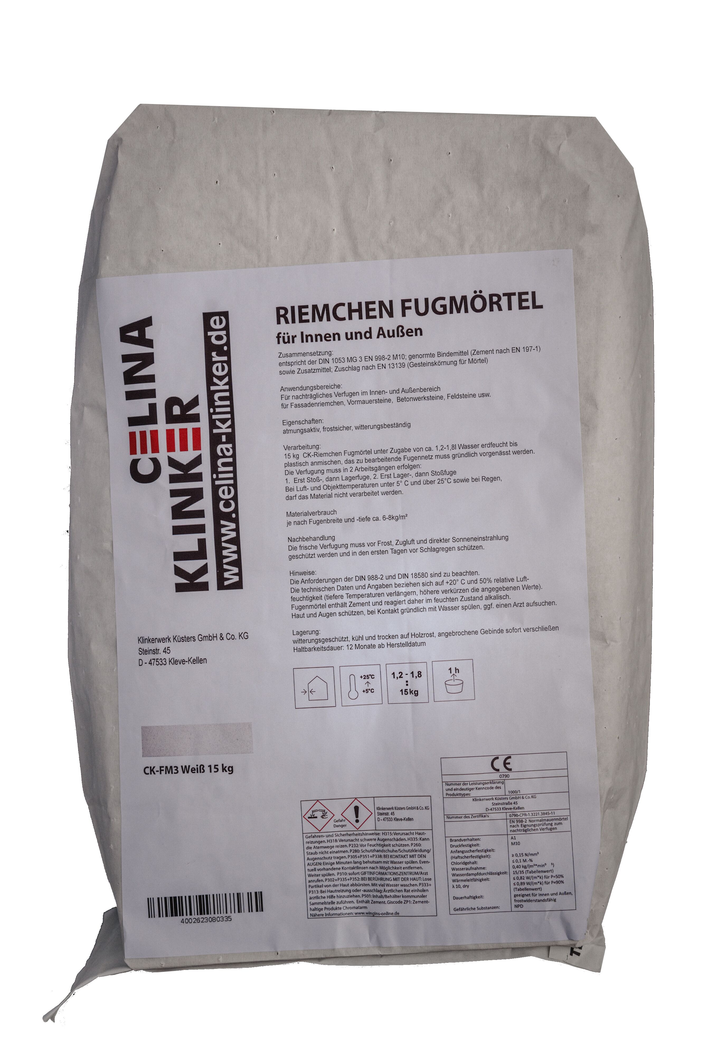 15 kg Sack weißer CELINA Riemchen Fugmörtel