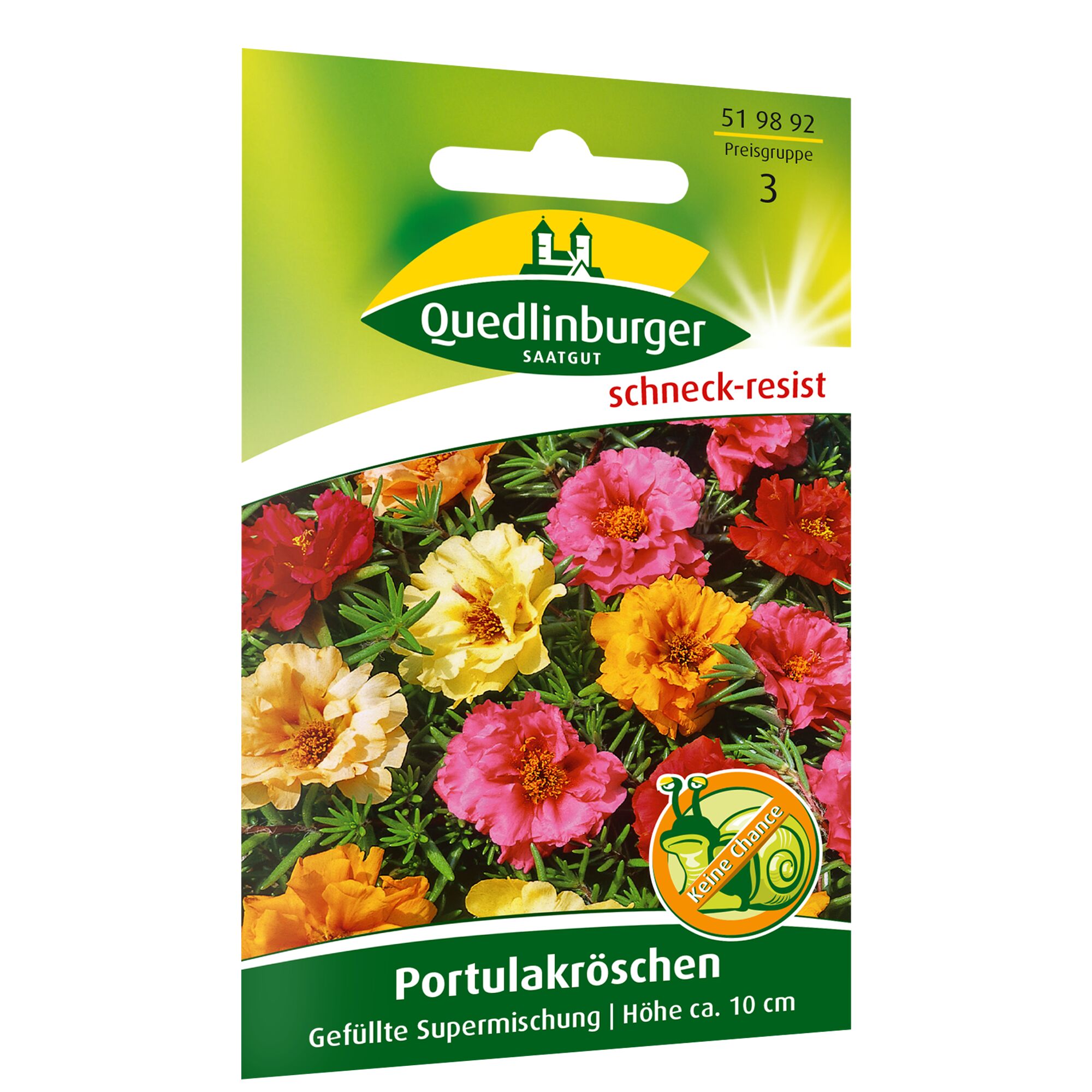 Bunte Portulakröschen auf einer Saattüte